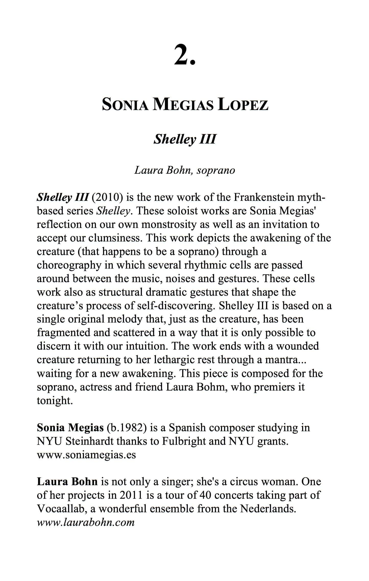 2010'XII'13. NYU. Estreno de Shelley III - Notas al programa